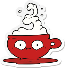 sticker of a cartoon hot cup of coffee