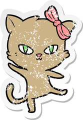 distressed sticker of a cute cartoon cat