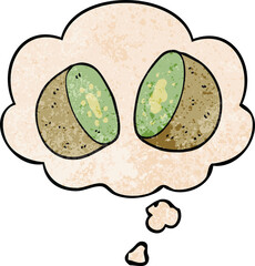 cartoon kiwi and thought bubble in grunge texture pattern style