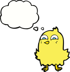 funny cartoon bird with thought bubble