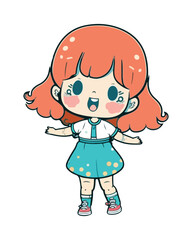 Cute anime kawaii girl cartoon character with vector illustration