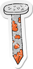 retro distressed sticker of a cartoon rusty nail