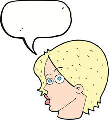 cartoon female face with speech bubble
