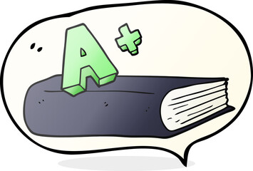speech bubble cartoon A grade symbol and book