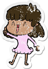 distressed sticker of a cartoon woman