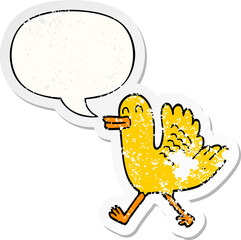 cartoon duck and speech bubble distressed sticker