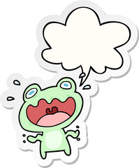 cute cartoon frog frightened and speech bubble sticker