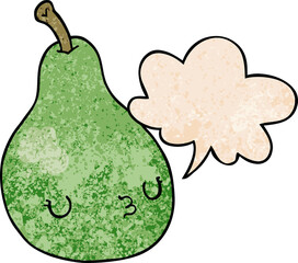 cartoon pear and speech bubble in retro texture style