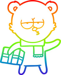 rainbow gradient line drawing christmas polar bear cartoon