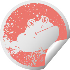 quirky distressed circular peeling sticker symbol frog