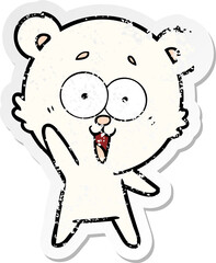 distressed sticker of a waving teddy  bear cartoon