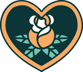 tattoo style icon of a heart and flowers