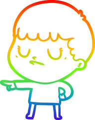 rainbow gradient line drawing cartoon grumpy boy