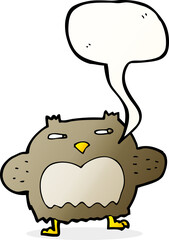 cartoon suspicious owl with speech bubble