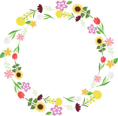 Obraz premium カラフルな四季の花リースフレーム