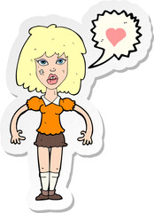 sticker of a cartoon tough woman in love