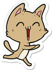 sticker of a happy cartoon cat meowing