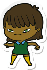 sticker of a cartoon pointing woman