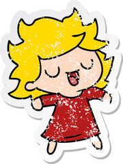 distressed sticker cartoon of cute kawaii girl