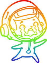 rainbow gradient line drawing cartoon crying astronaut