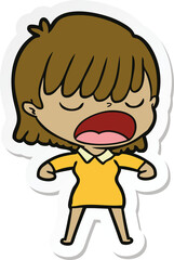 sticker of a cartoon woman talking loudly