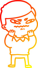 warm gradient line drawing cartoon angry man