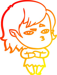 warm gradient line drawing cartoon vampire girl
