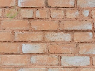 Brown brick wall texture background, pattern. Building facade, rough surface, brickwork, close-up structure.