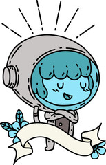 banner with tattoo style woman in astronaut suit