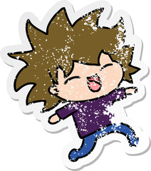 distressed sticker cartoon of cute kawaii girl