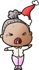 Fototapeta premium gradient cartoon of a angry old woman wearing santa hat