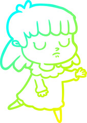 cold gradient line drawing cartoon indifferent woman