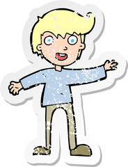retro distressed sticker of a cartoon excited boy