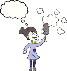 thought bubble cartoon zombie woman dusting