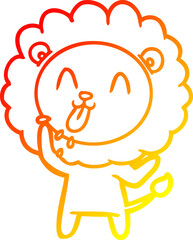 warm gradient line drawing happy cartoon lion