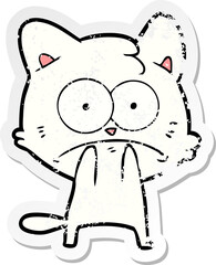 distressed sticker of a cartoon nervous cat