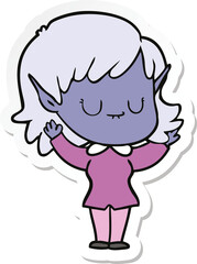 sticker of a happy cartoon elf girl