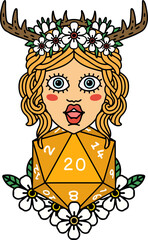human druid with natural twenty dice roll illustration