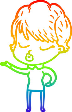 recommend clip art: rainbow gradient line drawing cartoon woman with eyes shut