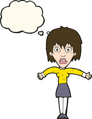 cartoon shocked woman with thought bubble