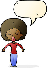 cartoon woman with closed eyes with speech bubble