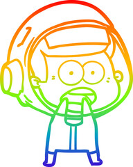 rainbow gradient line drawing cartoon surprised astronaut