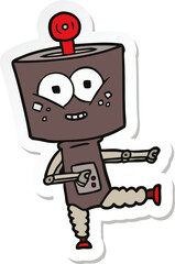 sticker of a happy cartoon robot dancing