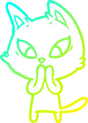 cold gradient line drawing confused cartoon cat