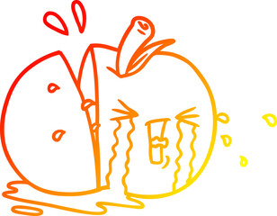 warm gradient line drawing cartoon apple crying