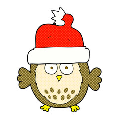 cartoon owl wearing christmas hat