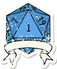 natural one d20 dice roll grunge sticker