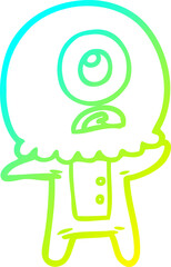 cold gradient line drawing cartoon cyclops alien spaceman