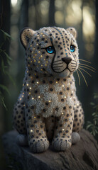 A beautiful and expensive toy, a snow leopard in a dress, a panther for children, a decorative gift. Character in children's books and stories. Created with AI.