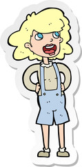 sticker of a cartoon woma in dungarees
